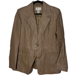 Newport News Vintage 90s Tan Leather Oversized Blazer Jacket 14